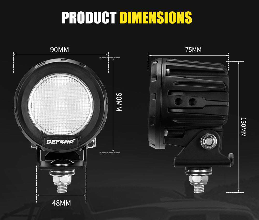 DEFEND INDUST Heavy Duty 3inch LED Work Light Flood Driving Lamp SUV ATV Truck offroad 4x4