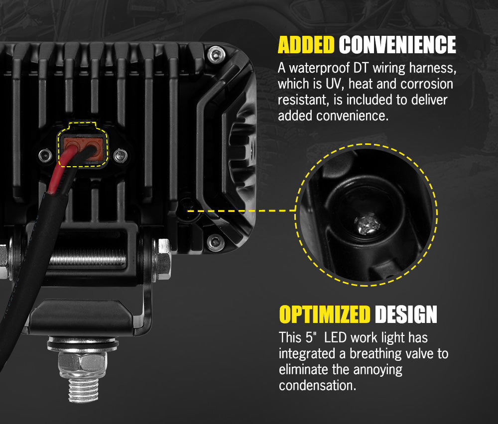 DEFEND INDUST Heavy Duty 5inch LED Work Light Flood Beam Truck Driving Lamp Offroad