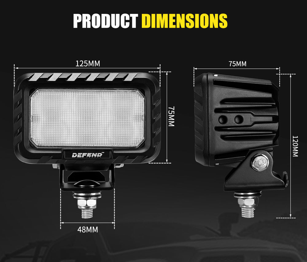 DEFEND INDUST Heavy Duty 5inch LED Work Light Flood Beam Truck Driving Lamp Offroad