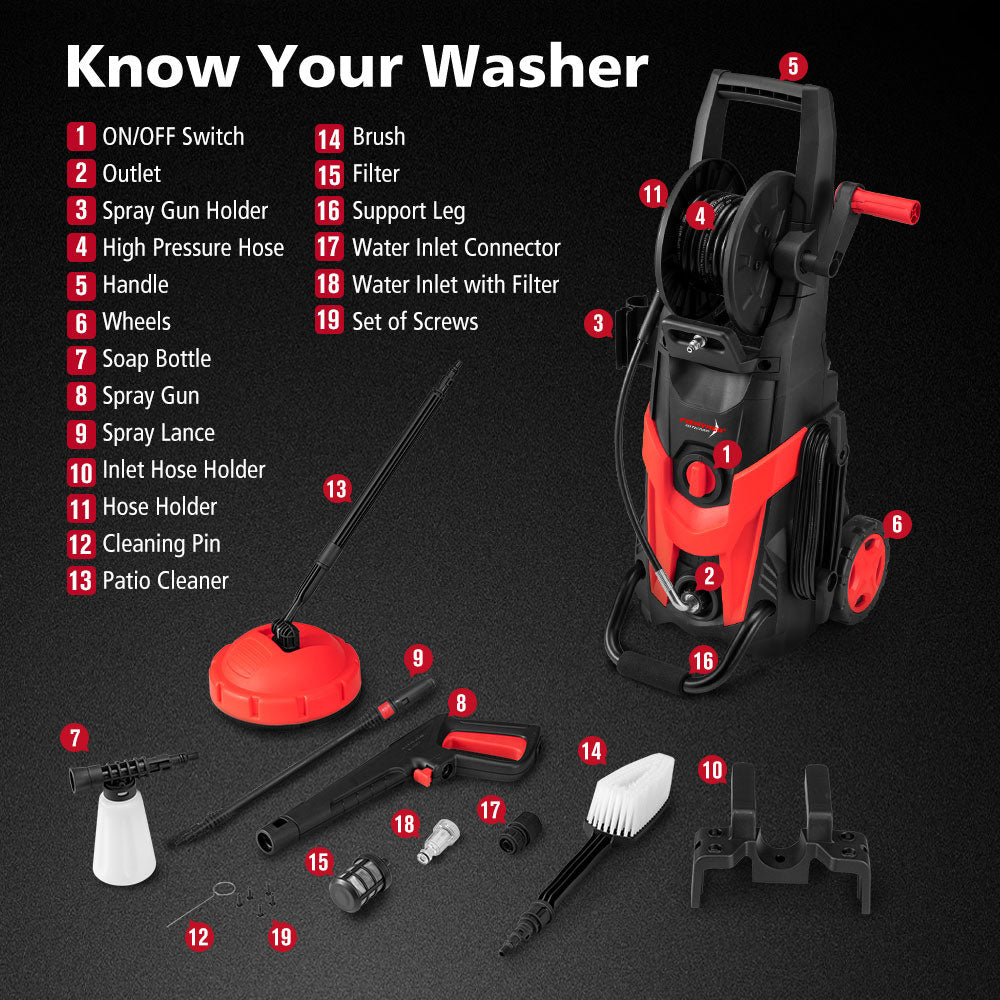 Fieryred High Pressure Washer Cleaner 3500PSI Electric Water Gurney Pump 10M Hose