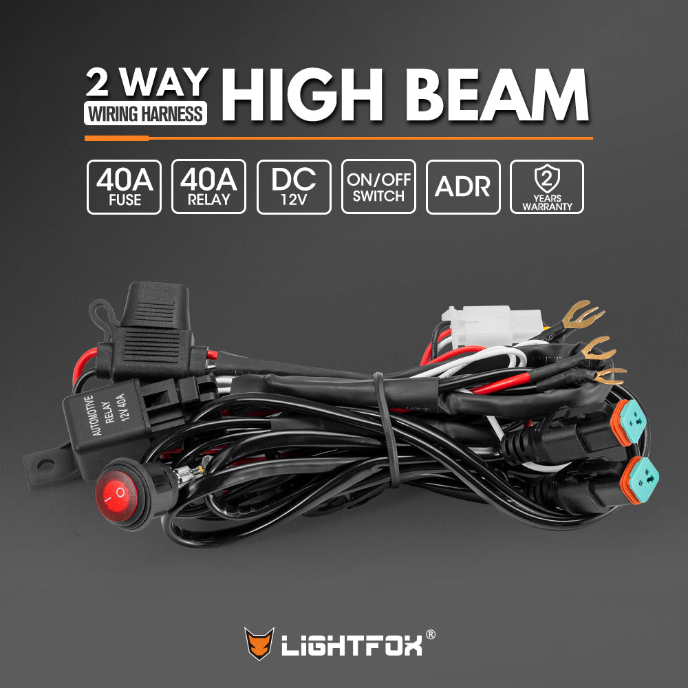 Lightfox 2 Way High Beam Wiring Harness w/ DT 2-Pin Connectors For LED Light Bar