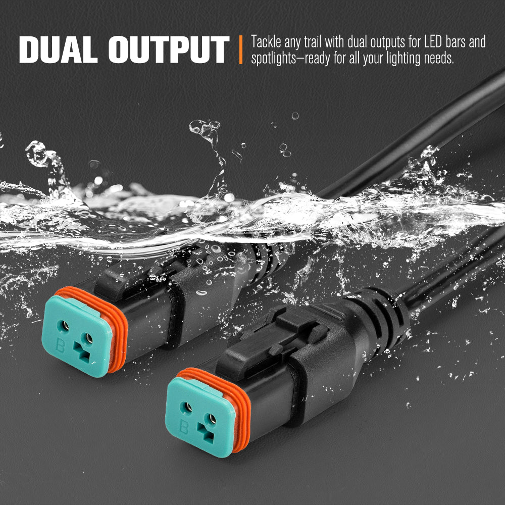Lightfox 2 Way High Beam Wiring Harness w/ DT 2-Pin Connectors For LED Light Bar