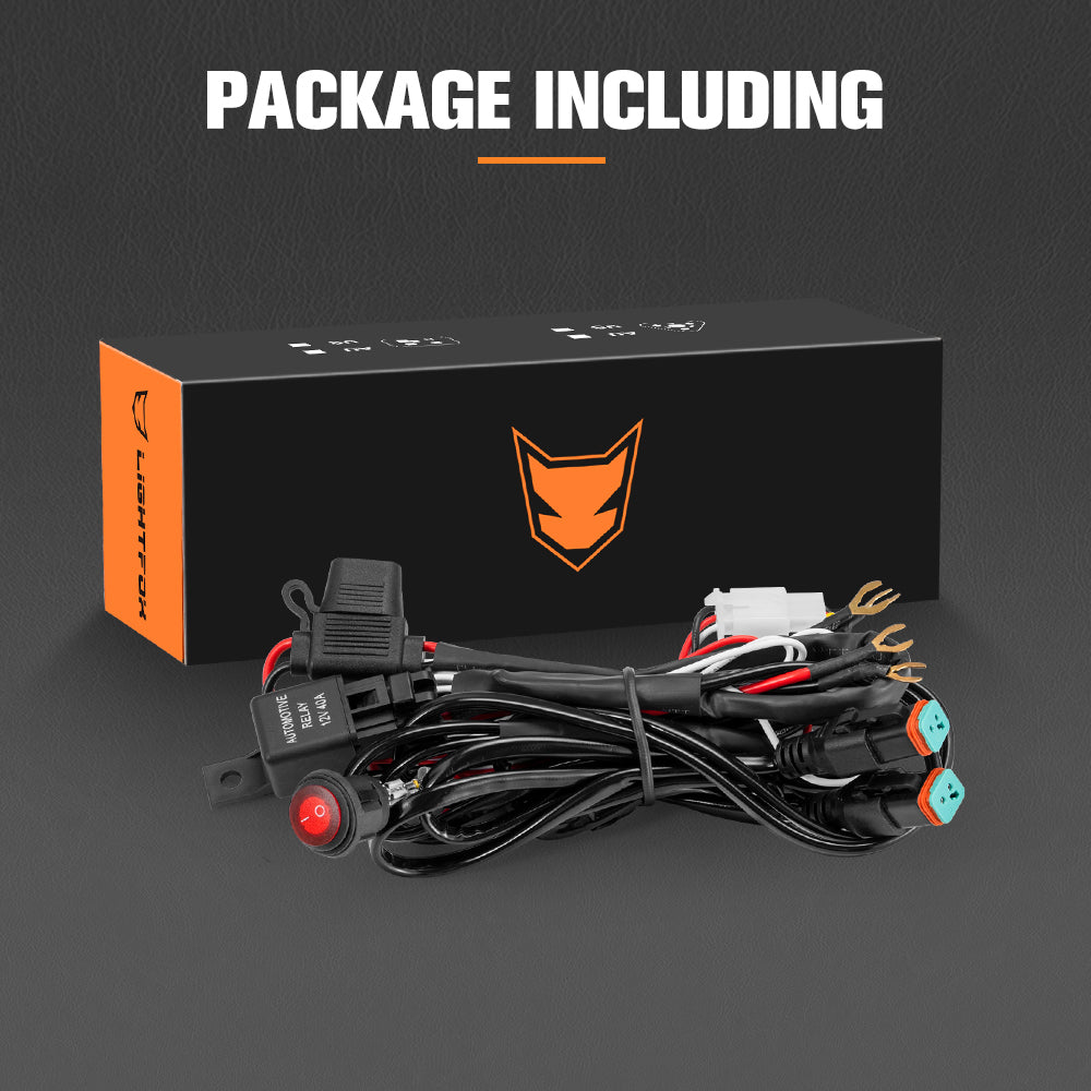 Lightfox 2 Way High Beam Wiring Harness w/ DT 2-Pin Connectors For LED Light Bar
