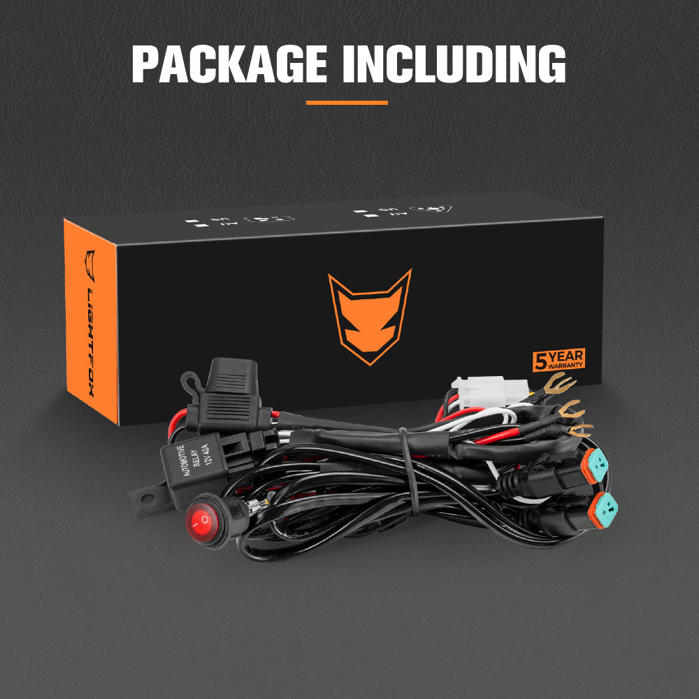 Lightfox 2 Way High Beam Wiring Harness w/ DT 2-Pin Connectors For LED Light Bar