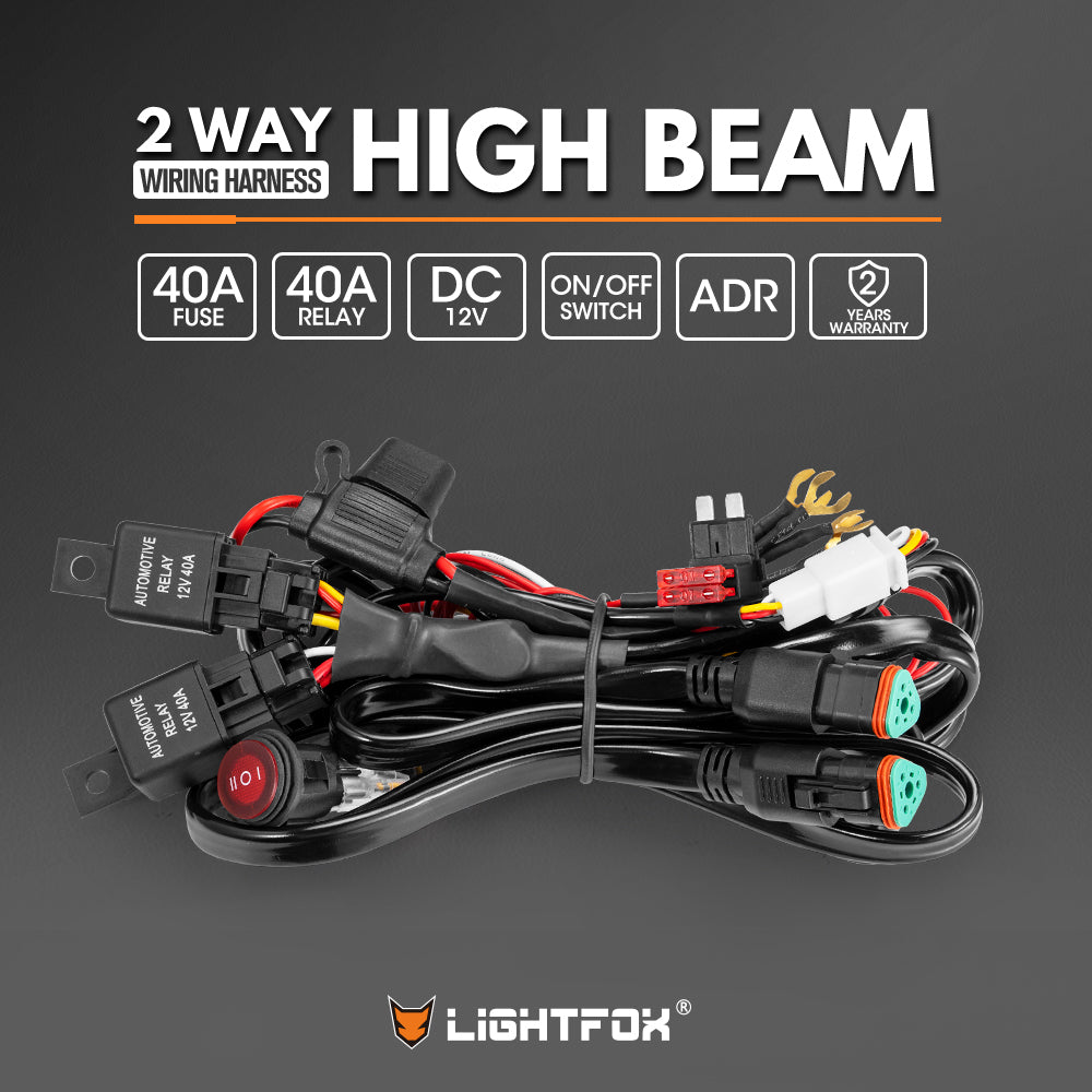 Lightfox 2 Way High Beam Wiring Harness w/ DT 3-Pin Connectors For LED Pod Light