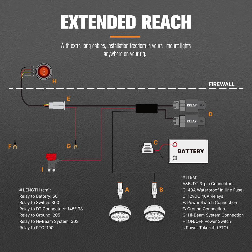 Lightfox 2 Way High Beam Wiring Harness w/ DT 3-Pin Connectors For LED Pod Light