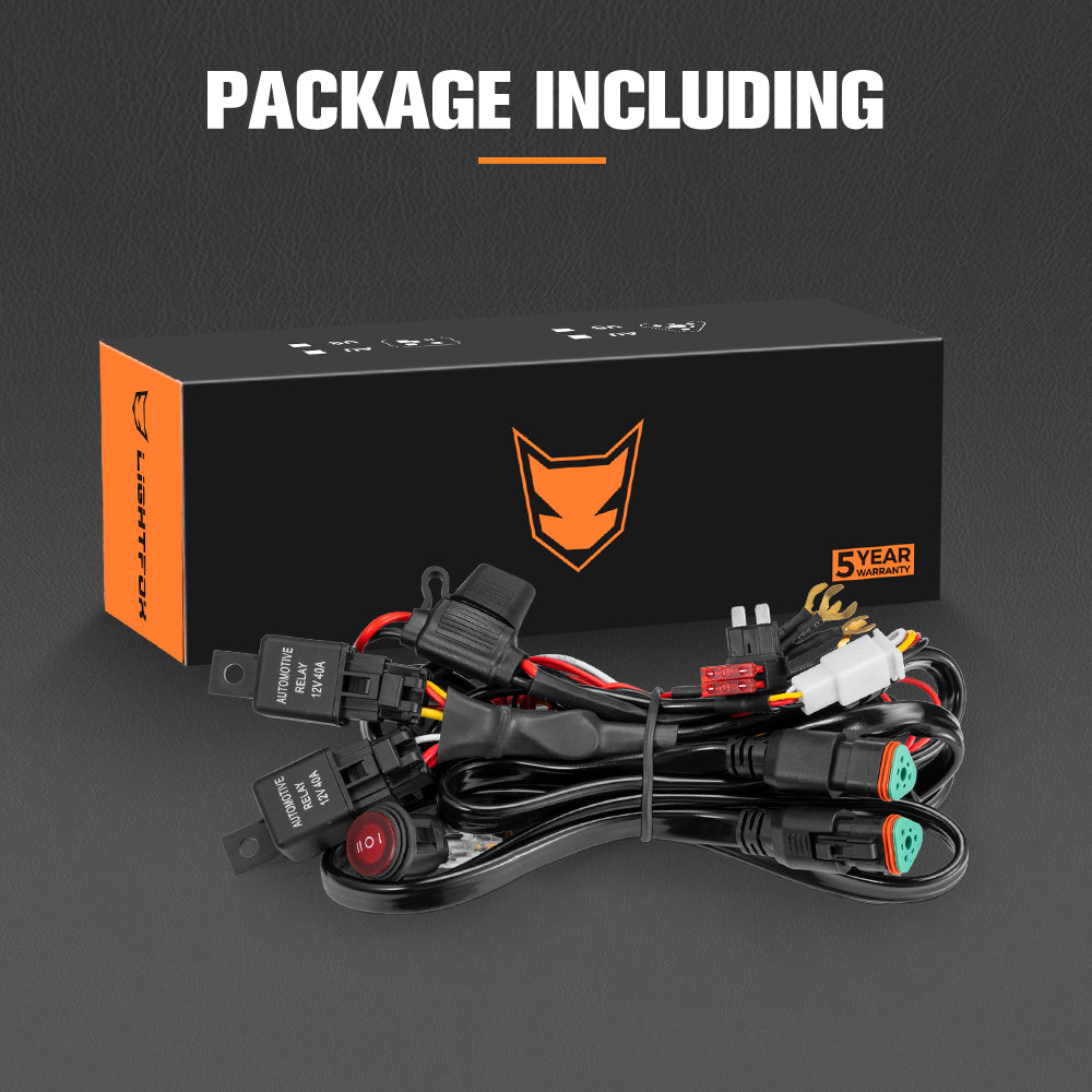Lightfox 2 Way High Beam Wiring Harness w/ DT 3-Pin Connectors For LED Pod Light