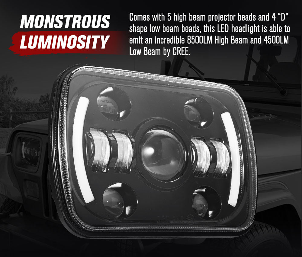 Pair 5x7'' 7x6'' LED Headlights w/ DRL for 88-97 Toyota Hilux Pickup Jeep YJ XJ