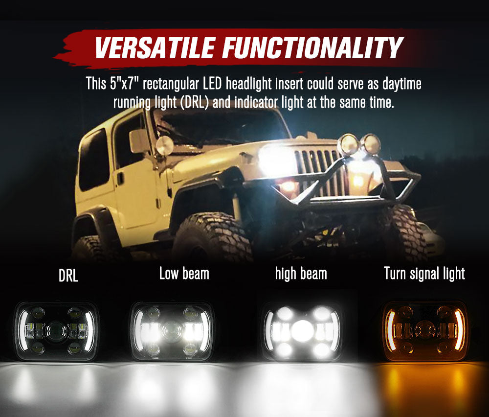 Pair 5x7'' 7x6'' LED Headlights w/ DRL for 88-97 Toyota Hilux Pickup Jeep YJ XJ