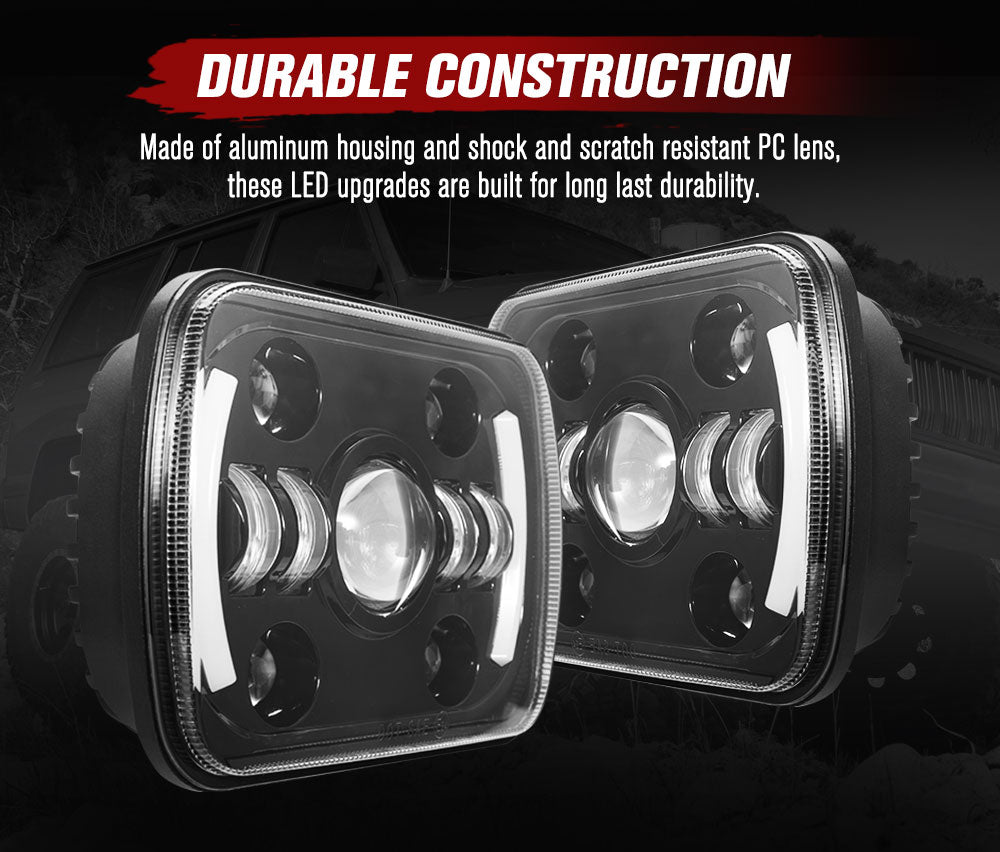 Pair 5x7'' 7x6'' LED Headlights w/ DRL for 88-97 Toyota Hilux Pickup Jeep YJ XJ