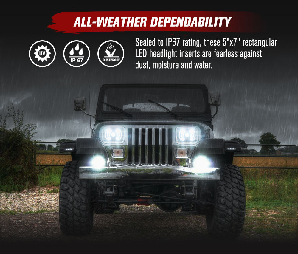 Pair 5x7'' 7x6'' LED Headlights w/ DRL for 88-97 Toyota Hilux Pickup Jeep YJ XJ