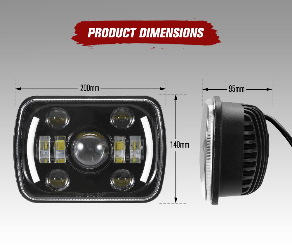 Pair 5x7'' 7x6'' LED Headlights w/ DRL for 88-97 Toyota Hilux Pickup Jeep YJ XJ