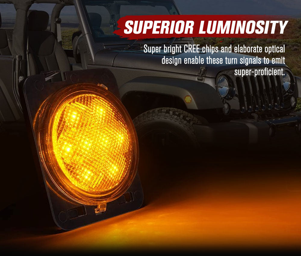 LIGHTFOX 2x Front Fender Side Marker LED Turn Light For Jeep Wrangler JK 2007-2017 Amber