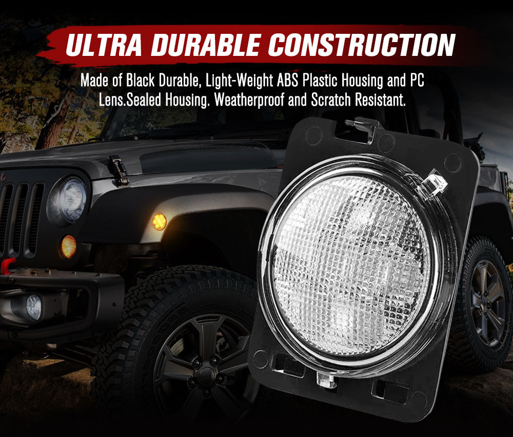 LIGHTFOX 2x Front Fender Side Marker LED Turn Light For Jeep Wrangler JK 2007-2017 Amber