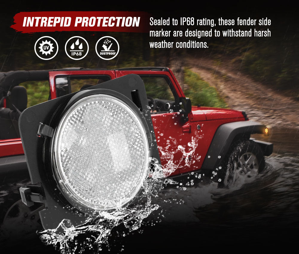 LIGHTFOX 2x Front Fender Side Marker LED Turn Light For Jeep Wrangler JK 2007-2017 Amber