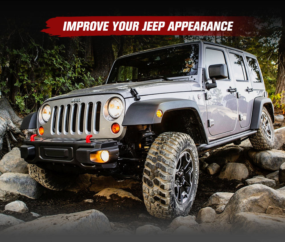 LIGHTFOX 2x Front Fender Side Marker LED Turn Light For Jeep Wrangler JK 2007-2017 Amber