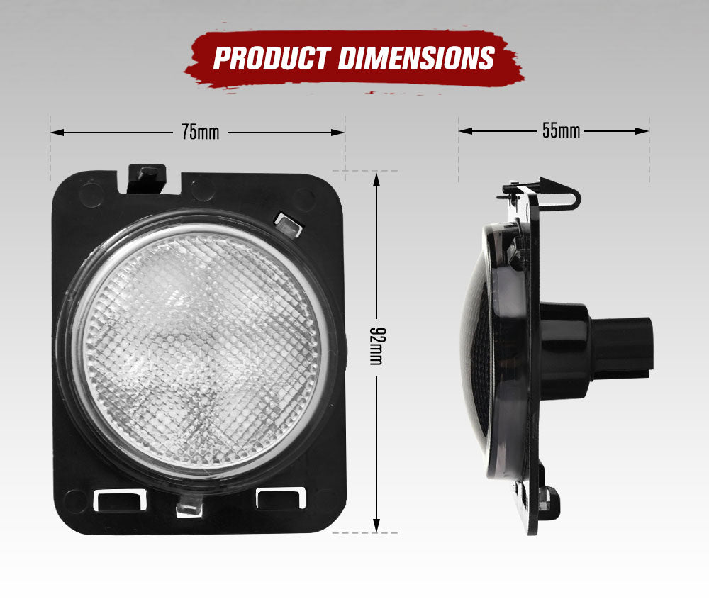 LIGHTFOX 2x Front Fender Side Marker LED Turn Light For Jeep Wrangler JK 2007-2017 Amber