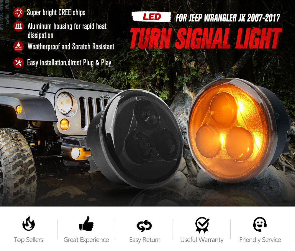 LIGHTFOX Pair LED Turn Signal Light for Jeep Wrangler JK 2007-2017 OEM