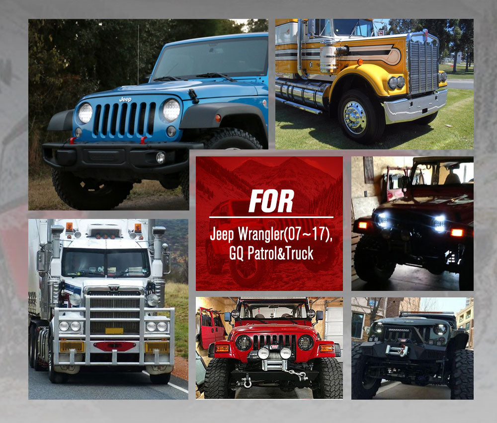 2x 7inch LED Headlights Insert Hi-Lo Beam DRL for Jeep Wrangler Patrol GQ