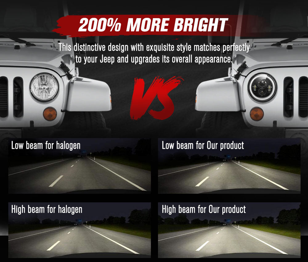 LIGHTFOX Pair 7Inch Angel Eyes LED Headlights for Jeep Wrangler GQ Patrol