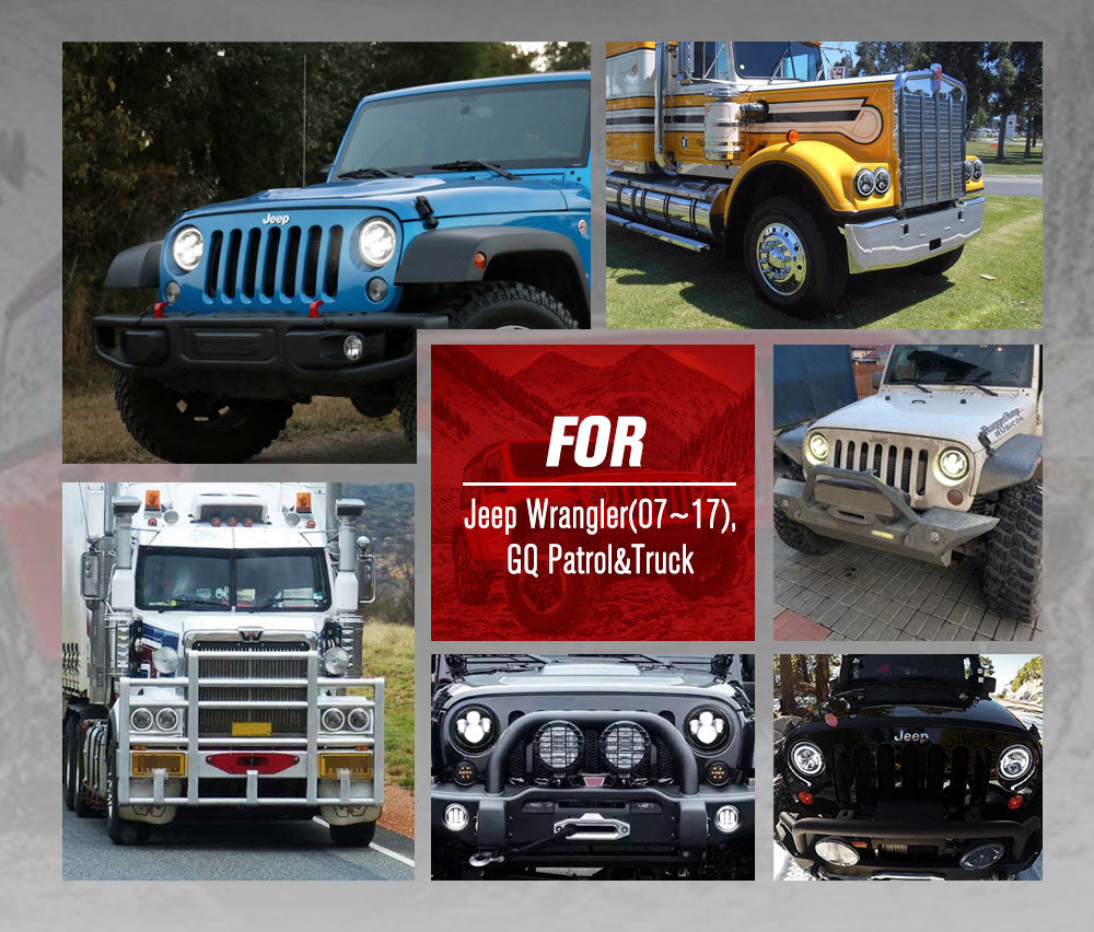 LIGHTFOX Pair 7Inch Angel Eyes LED Headlights for Jeep Wrangler GQ Patrol