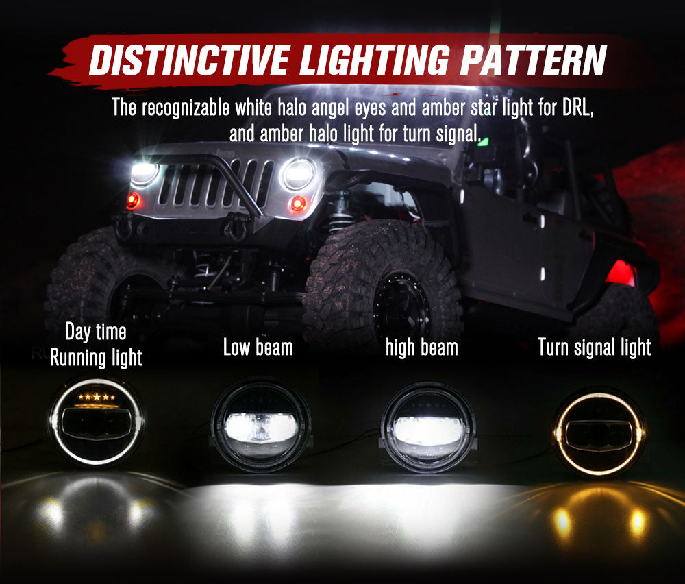 2x 7 inch LED Headlights Halo Hi-Lo Angel Eyes for Jeep Wrangler JK Patrol GQ