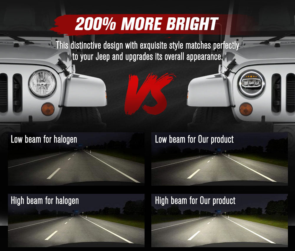 2x 7 inch LED Headlights Halo Hi-Lo Angel Eyes for Jeep Wrangler JK Patrol GQ