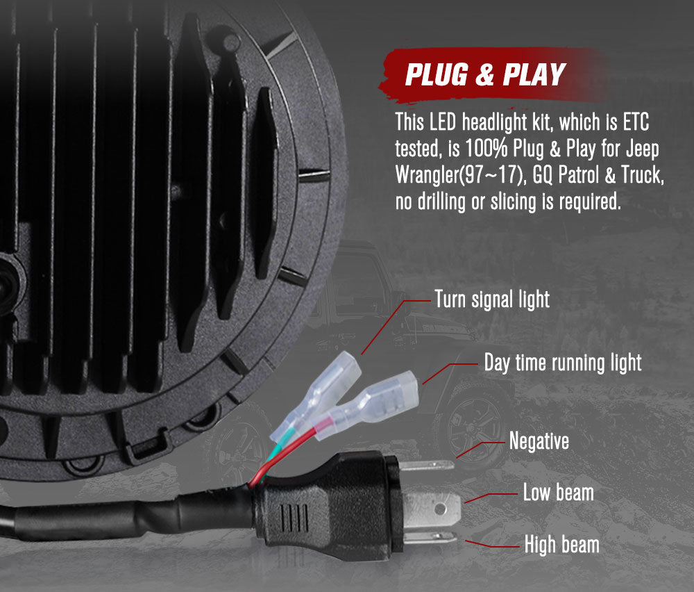 2x 7 inch LED Headlights Halo Hi-Lo Angel Eyes for Jeep Wrangler JK Patrol GQ