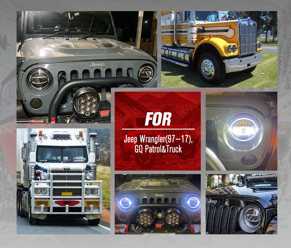 2x 7 inch LED Headlights Halo Hi-Lo Angel Eyes for Jeep Wrangler JK Patrol GQ