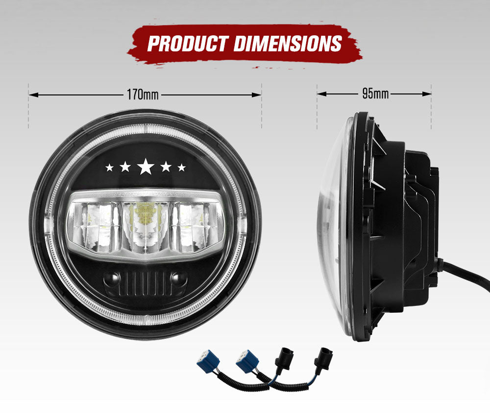 2x 7 inch LED Headlights Halo Hi-Lo Angel Eyes for Jeep Wrangler JK Patrol GQ