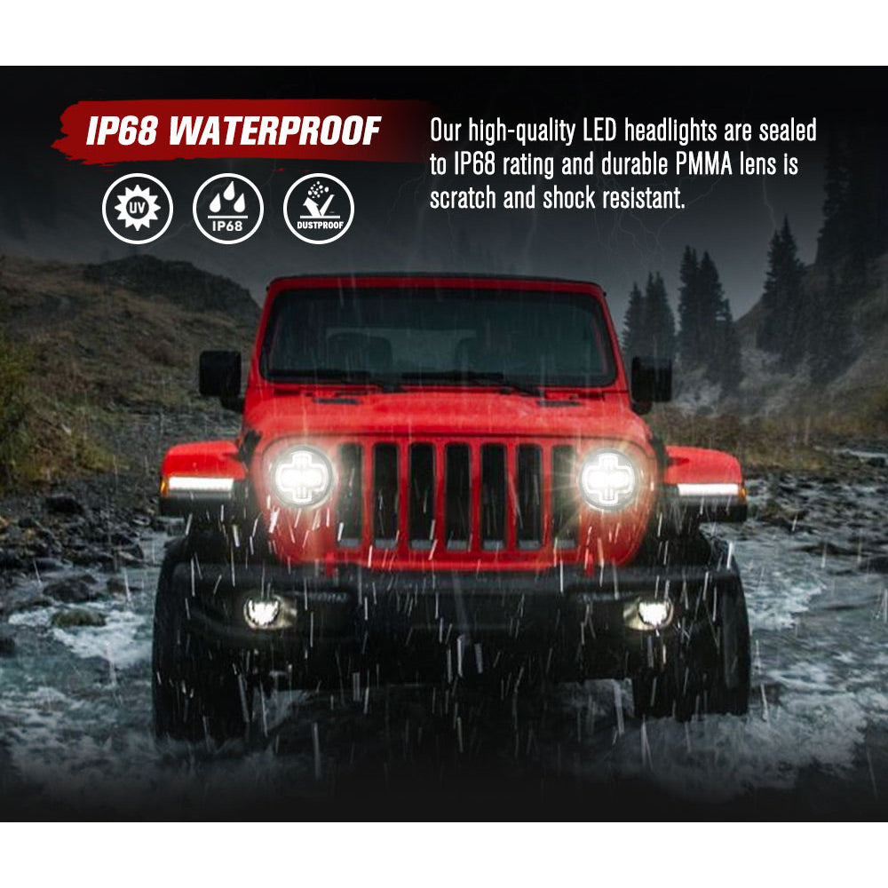 LIGHTFOX Pair LED Headlights for Jeep Wrangler JL 2018-ON