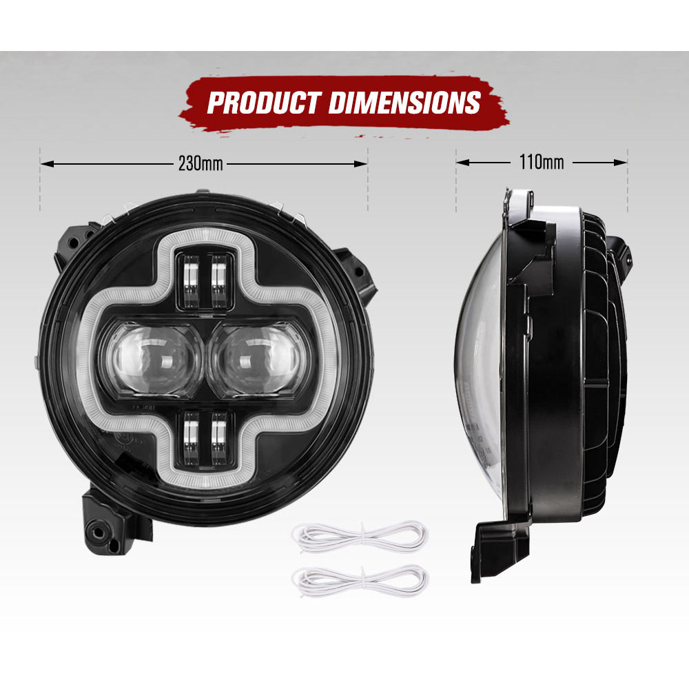 LIGHTFOX Pair LED Headlights for Jeep Wrangler JL 2018-ON