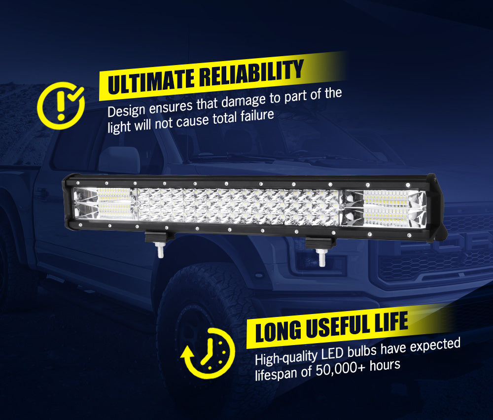 LIGHTFOX 20inch Triple Row LED Light Bar Combo Beam + 23'' Number Plate Frame + Wiring Kit