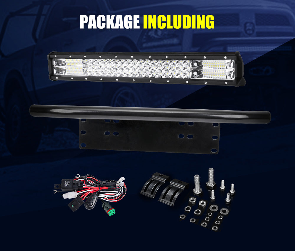 LIGHTFOX 20inch Triple Row LED Light Bar Combo Beam + 23'' Number Plate Frame + Wiring Kit