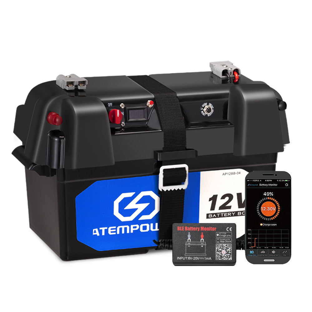 ATEM POWER Battery Box w/ Monitor 12V Portable Deep Cycle AGM Universal Large Marine