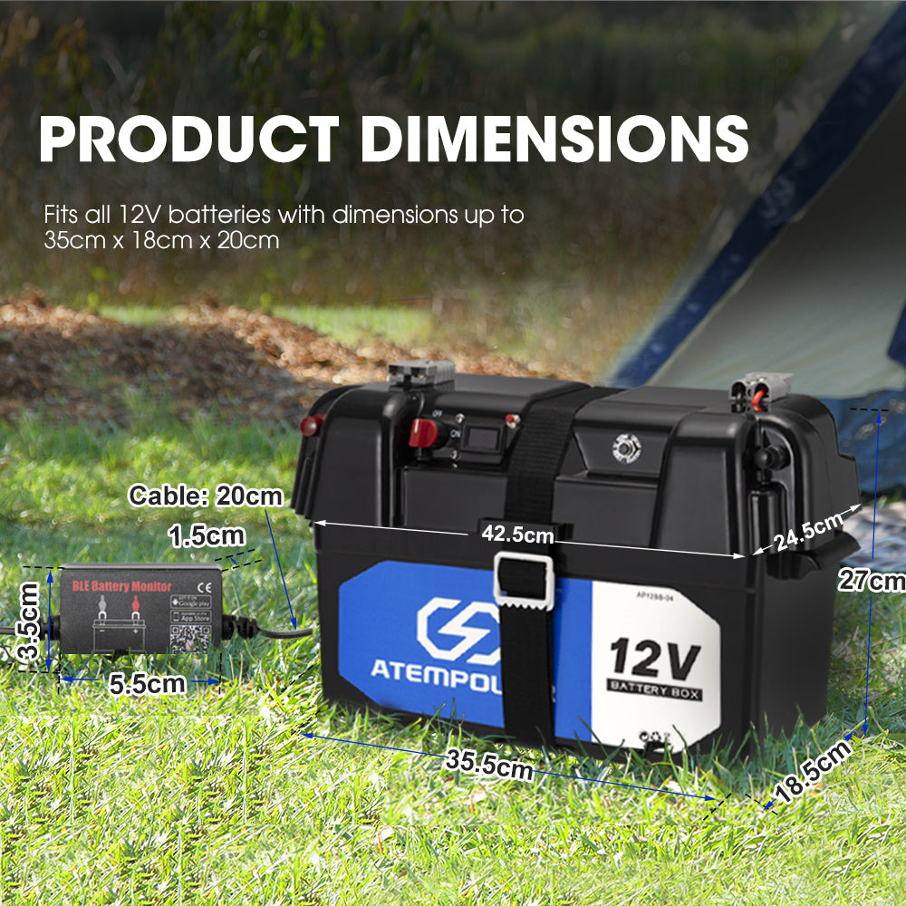 ATEM POWER Battery Box w/ Monitor 12V Portable Deep Cycle AGM Universal Large Marine