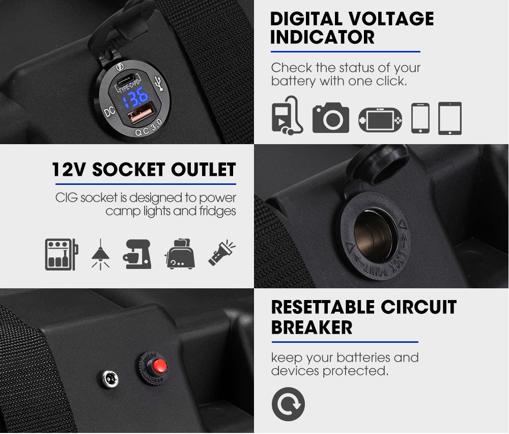 Atem Power 135Ah 12V AGM Deep Cycle Battery Portable + 12V Battery Box Type C