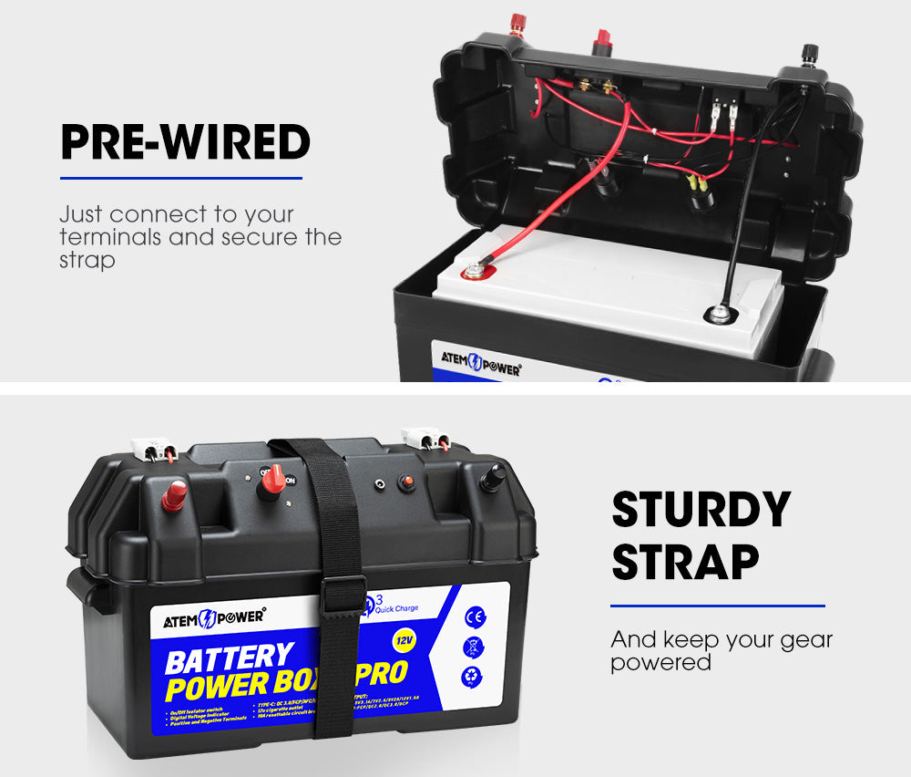 Atem Power 135Ah 12V AGM Deep Cycle Battery Portable + 12V Battery Box Type C