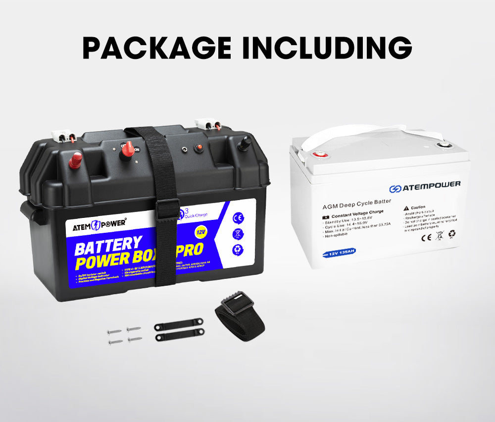 Atem Power 135Ah 12V AGM Deep Cycle Battery Portable + 12V Battery Box Type C