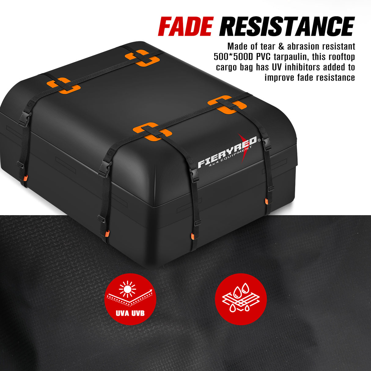 Fieryred Waterproof Car Roof Cargo Bag Luggage Storage 15 Cubic Feet Travel 4WD