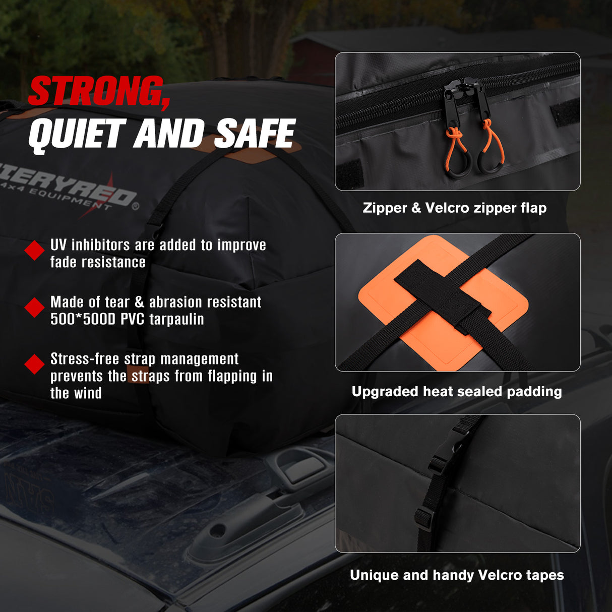 Fieryred Waterproof Car Roof Cargo Bag Luggage Storage 15 Cubic Feet Travel 4WD