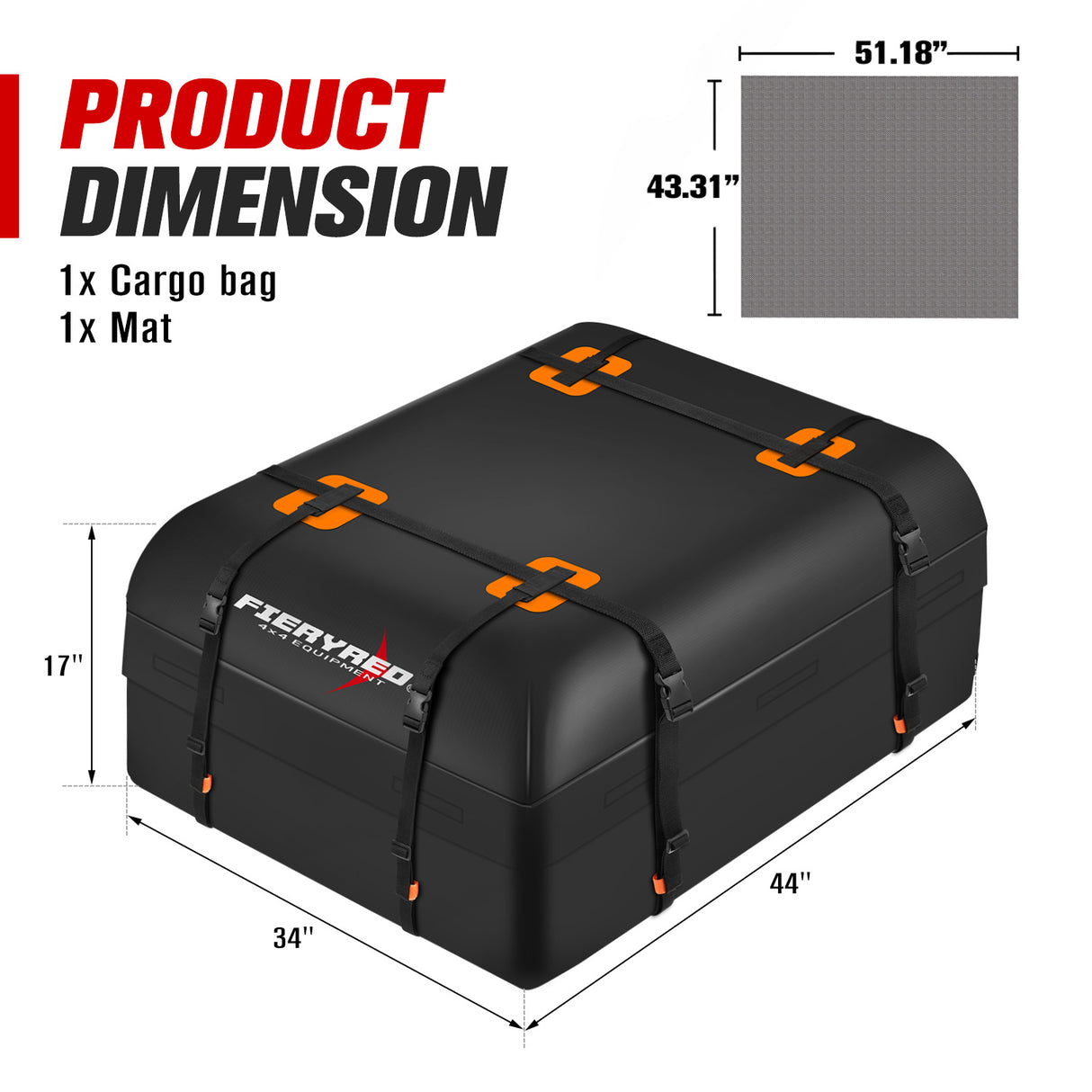 Fieryred Waterproof Car Roof Cargo Bag Luggage Storage 15 Cubic Feet Travel 4WD