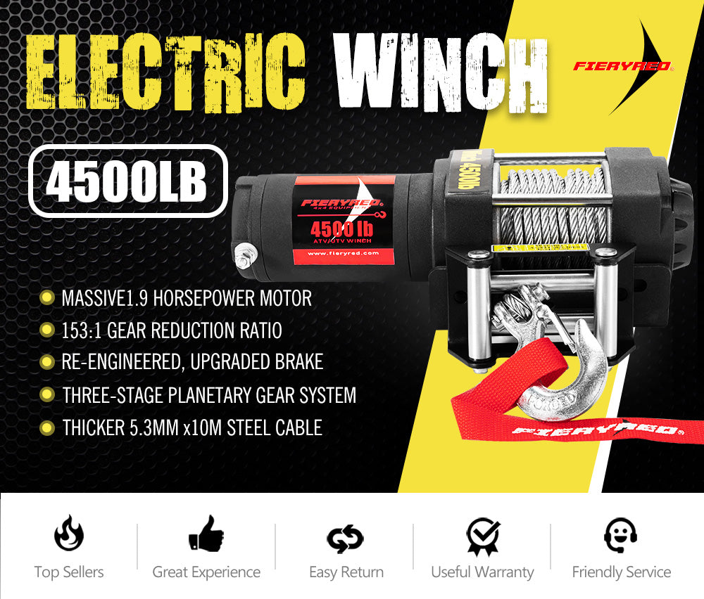 FIERYRED Electric Winch 4500LBS/2045kg 12V Steel Cable Wireless Remotes ATV