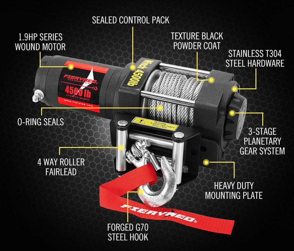 FIERYRED Electric Winch 4500LBS/2045kg 12V Steel Cable Wireless Remotes ATV