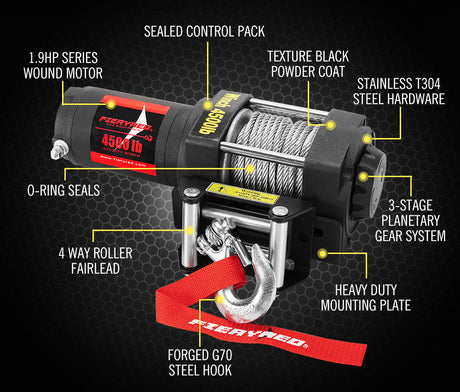 FIERYRED Electric Winch 4500LBS/2045kg 12V Steel Cable Wireless Remotes ATV