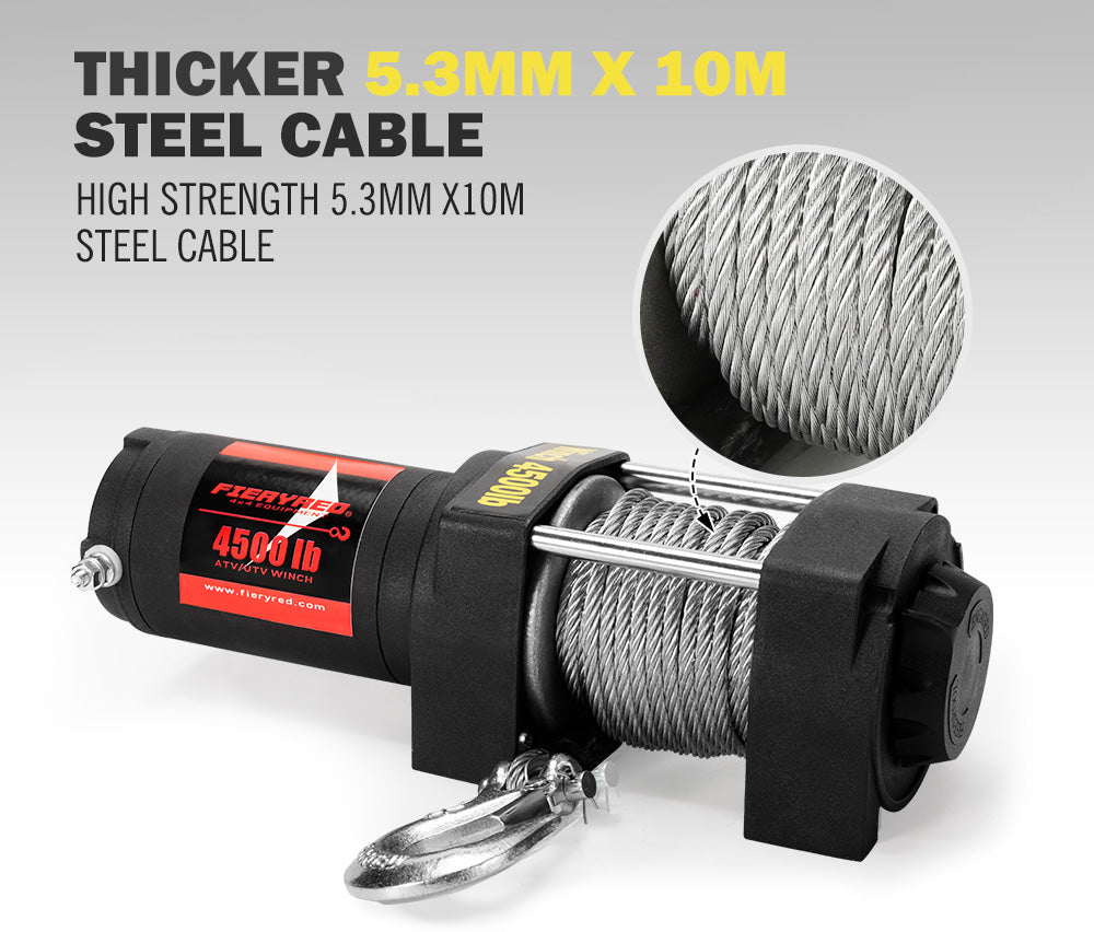 FIERYRED Electric Winch 4500LBS/2045kg 12V Steel Cable Wireless Remotes ATV
