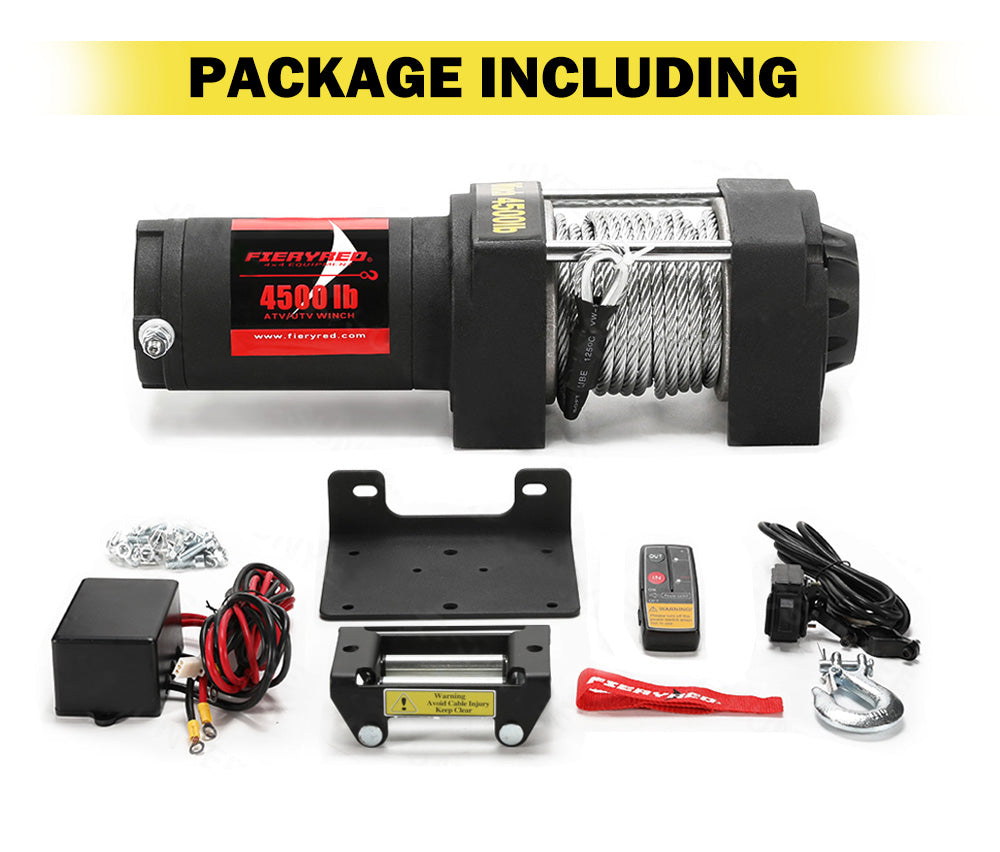 FIERYRED Electric Winch 4500LBS/2045kg 12V Steel Cable Wireless Remotes ATV