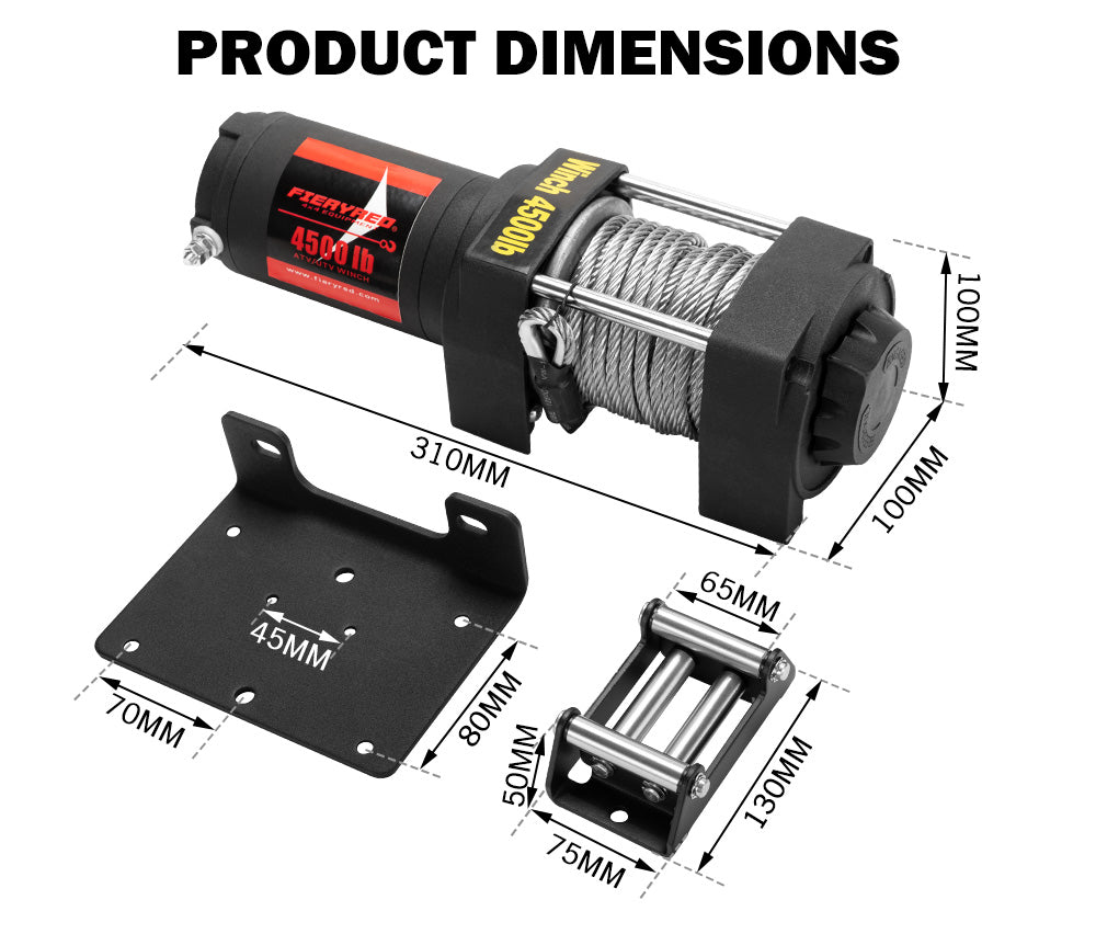 FIERYRED Electric Winch 4500LBS/2045kg 12V Steel Cable Wireless Remotes ATV