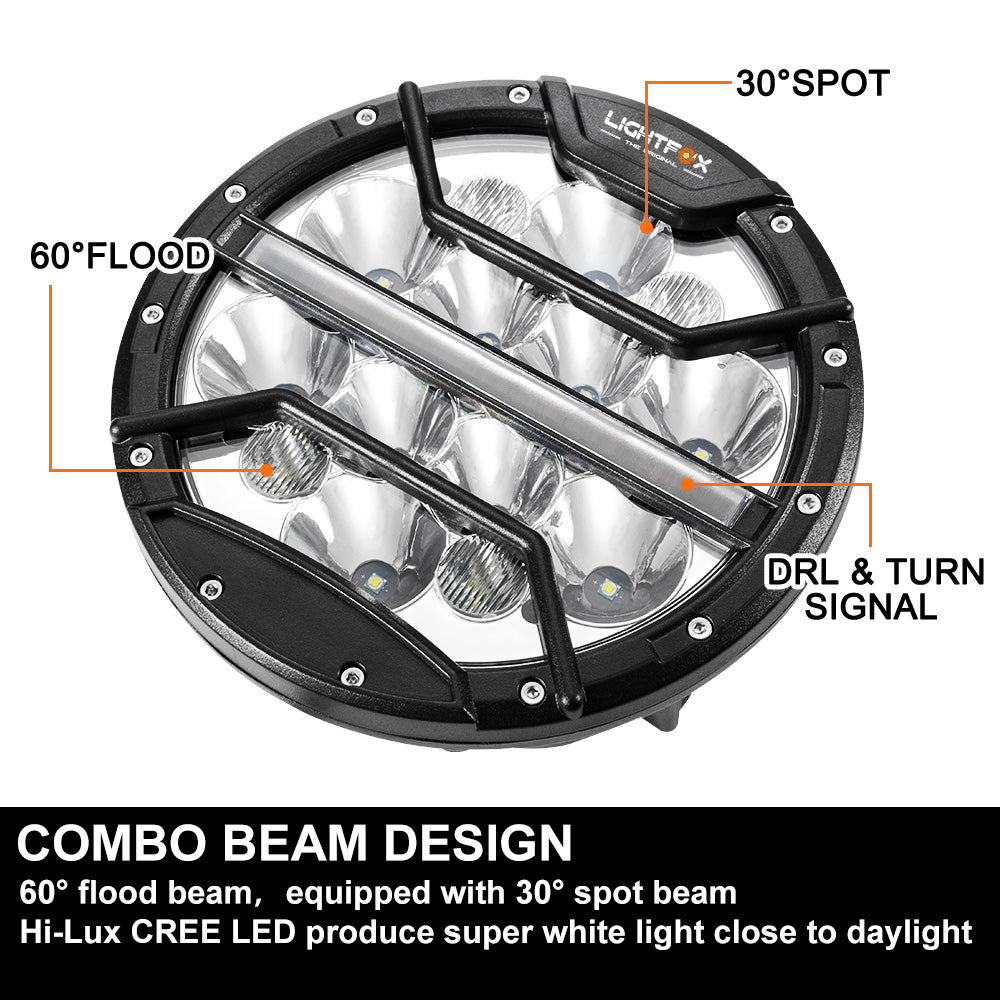 9inch LED Driving Lights Spotlight Spot Beam with Indicator & DRL