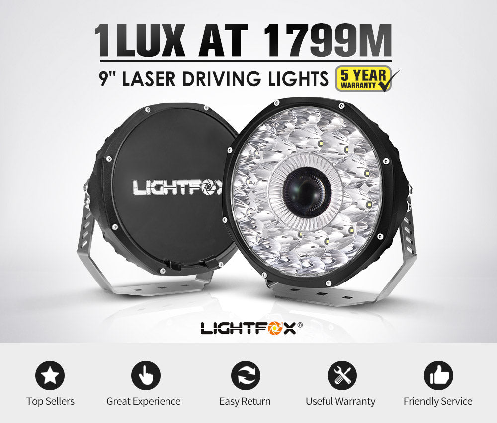 LIGHTFOX 9inch Laser LED Driving Lights Osram Black Round Offroad Truck SUV 4x4
